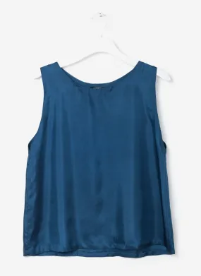 Jupiter Habotai Silk Boatneck Dropped Arm Tank - Dusk Blue