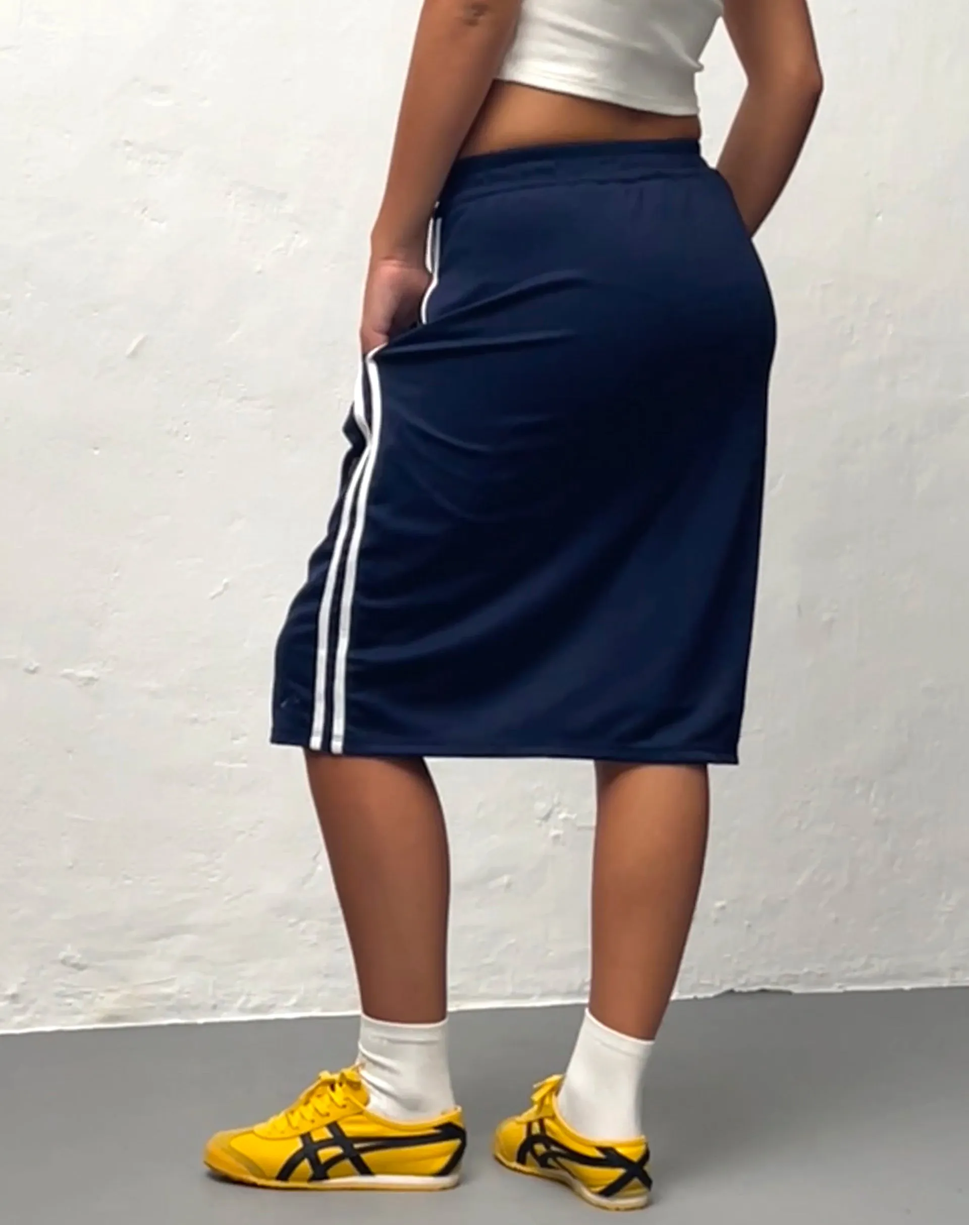 Kaizen Midi Skirt in Navy with White Double Stripe