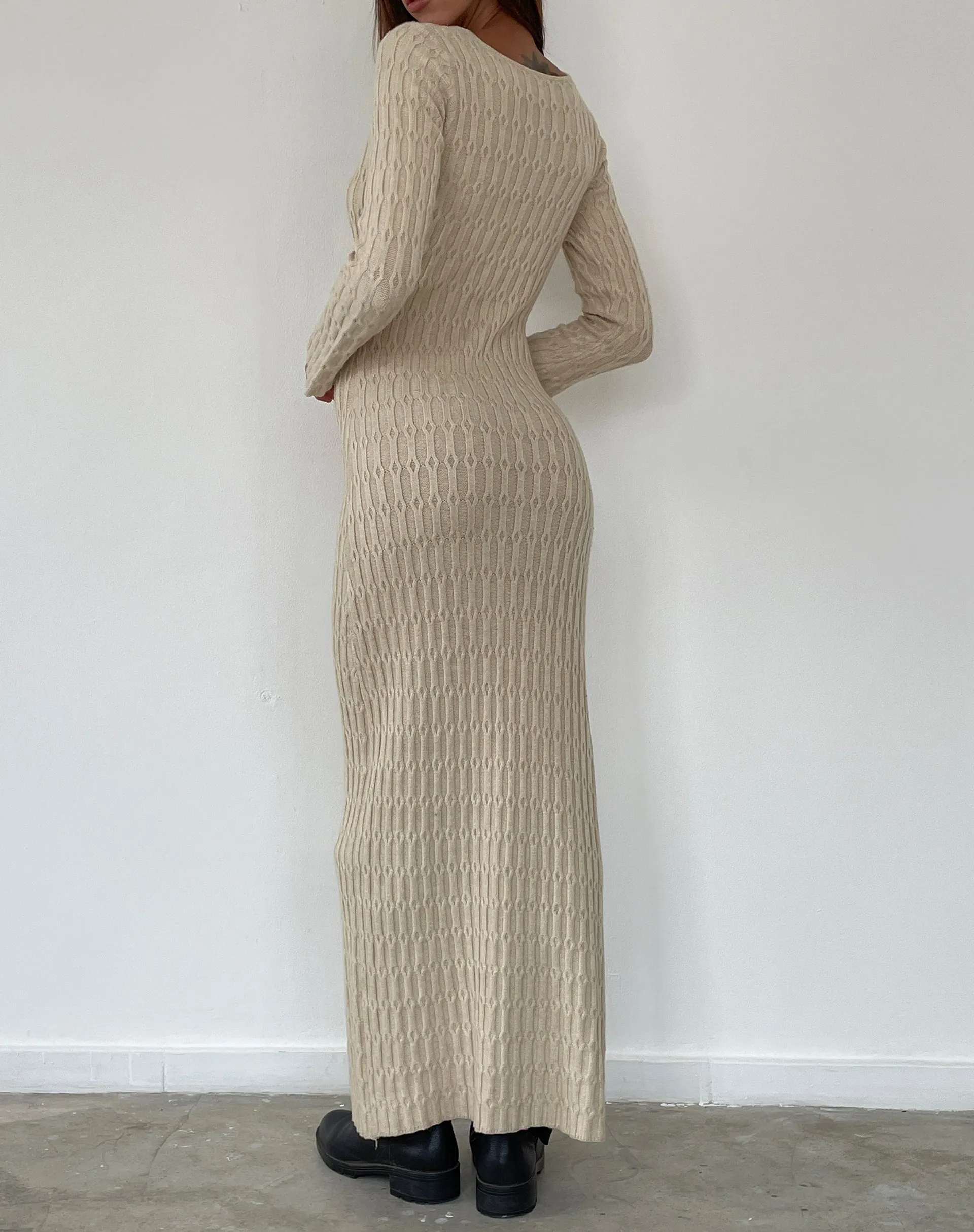 Kiasta Long Sleeve Maxi Dress in Neutral Knit