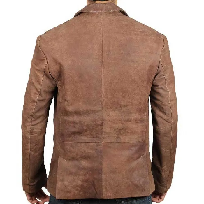 Light Brown Leather Formal Blazer