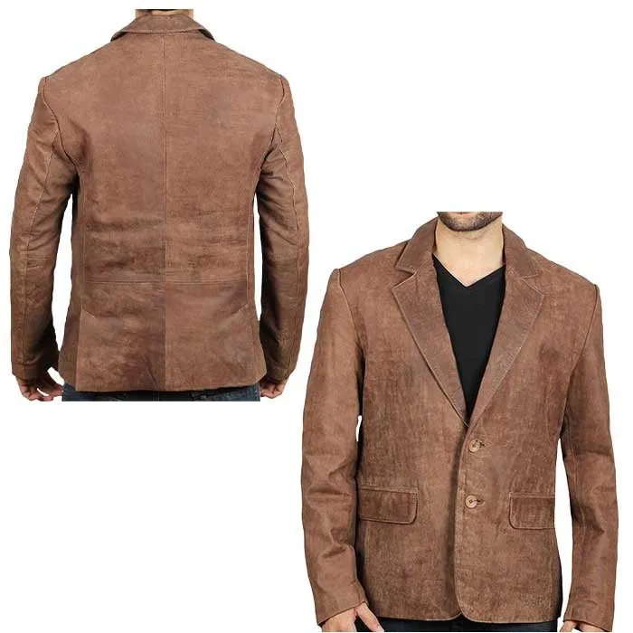 Light Brown Leather Formal Blazer