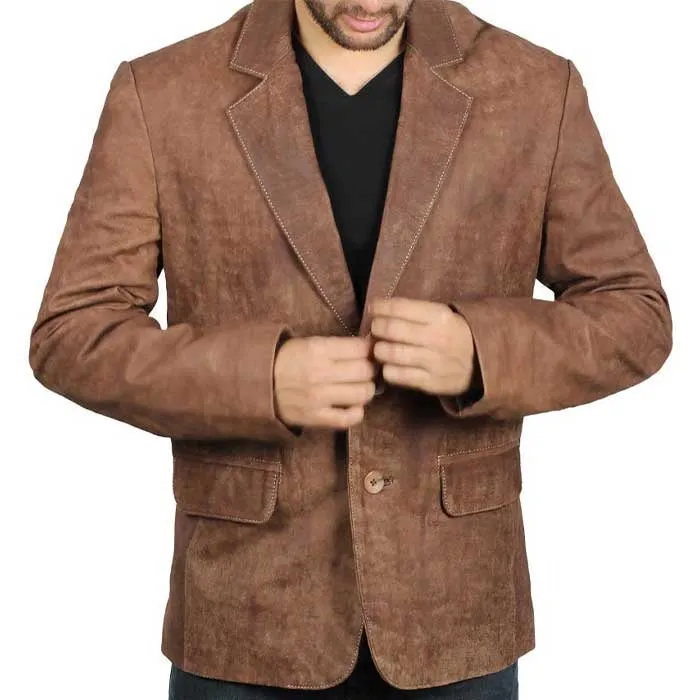 Light Brown Leather Formal Blazer