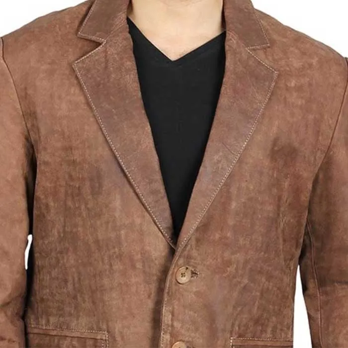 Light Brown Leather Formal Blazer