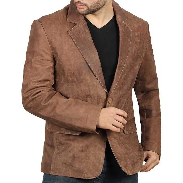 Light Brown Leather Formal Blazer