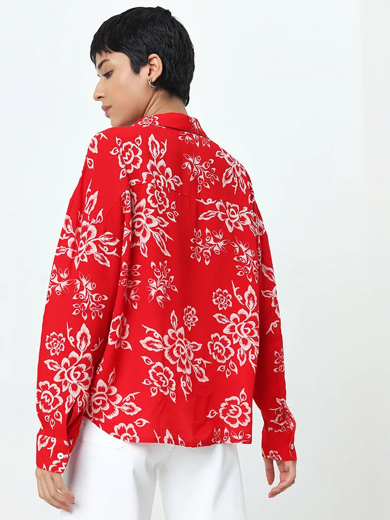 LOV Red Floral Printed Shirt