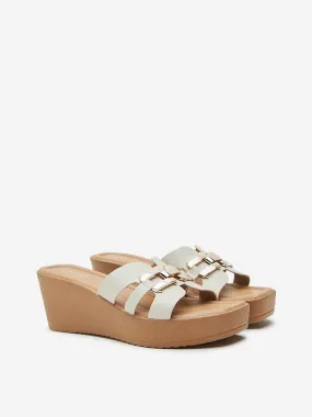 LUNA BLU Ivory Metal-Detailed Wedge Heel Sandals