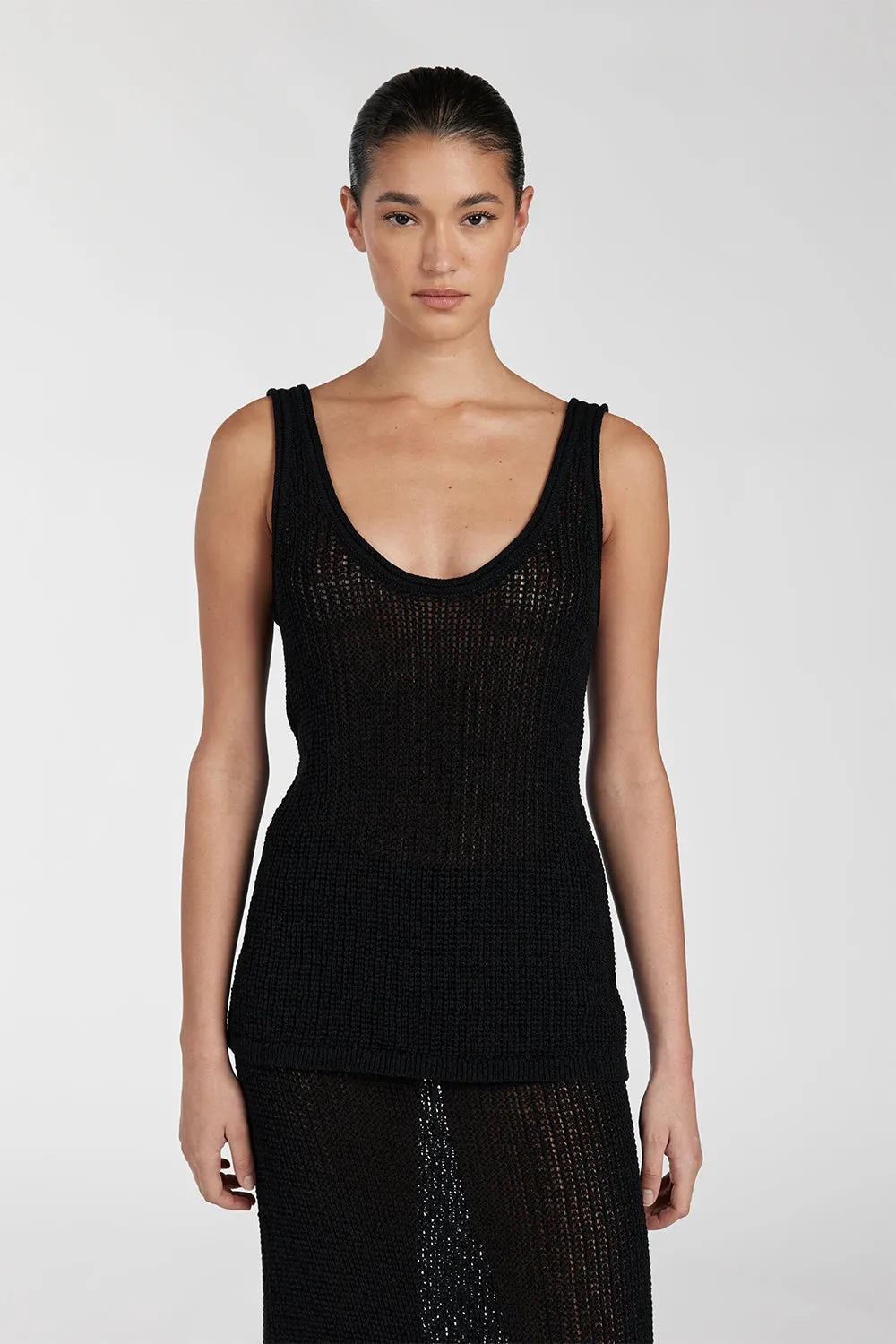 MARGOT BLACK SCOOP CROCHET TANK