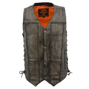 Men’s Brown Distressed 10 Pocket Vest