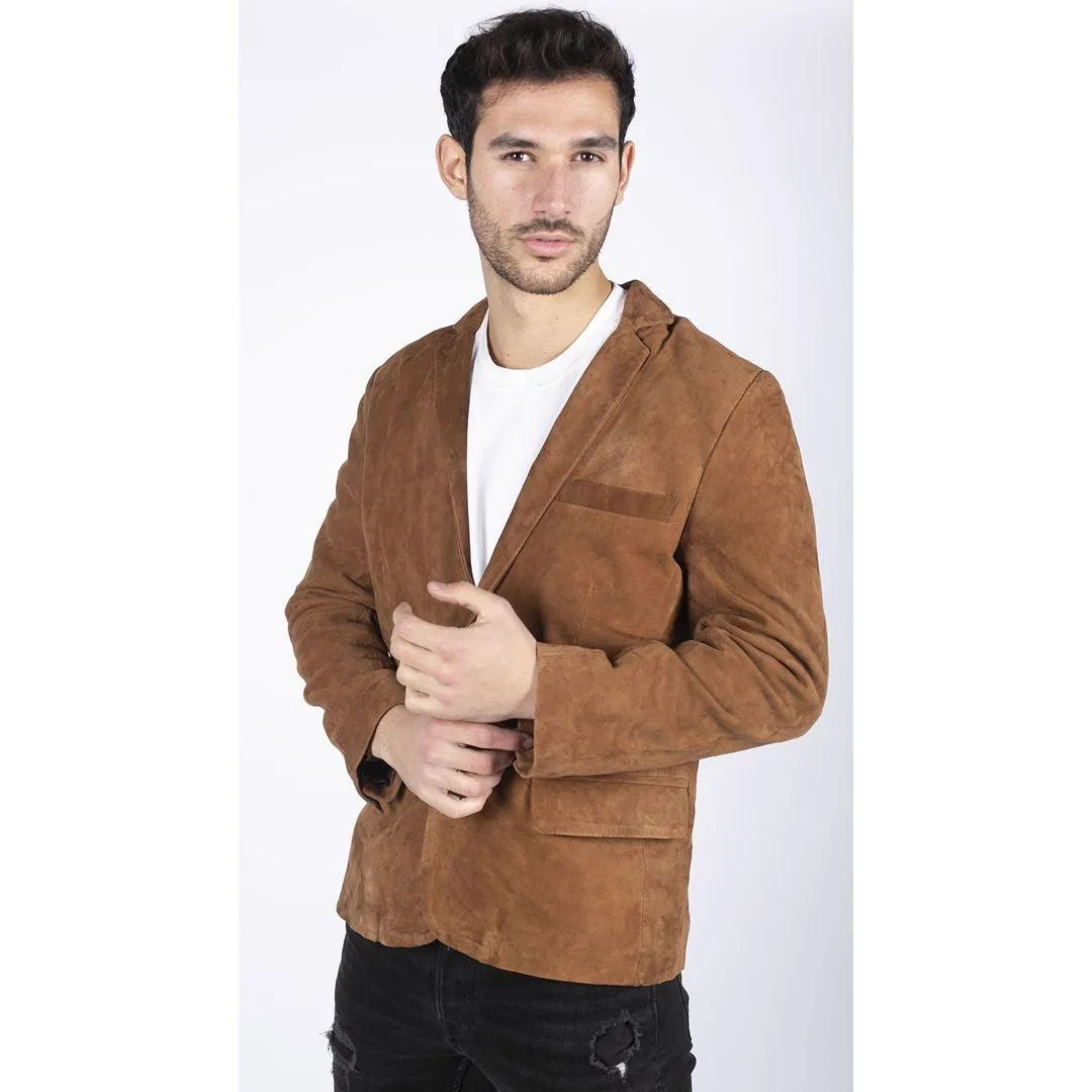 Mens Genuine Suede Blazer Style Jacket Leather Mens Classic VIntage Smart Casual