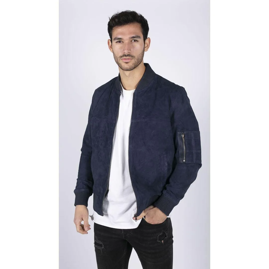 Mens Genuine Suede Bomber Jacket Leather Casual Varsity VIntage Smart Casual