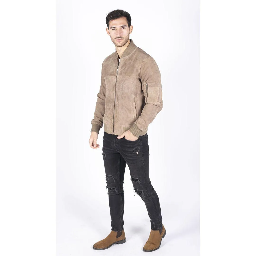 Mens Genuine Suede Bomber Jacket Leather Casual Varsity VIntage Smart Casual