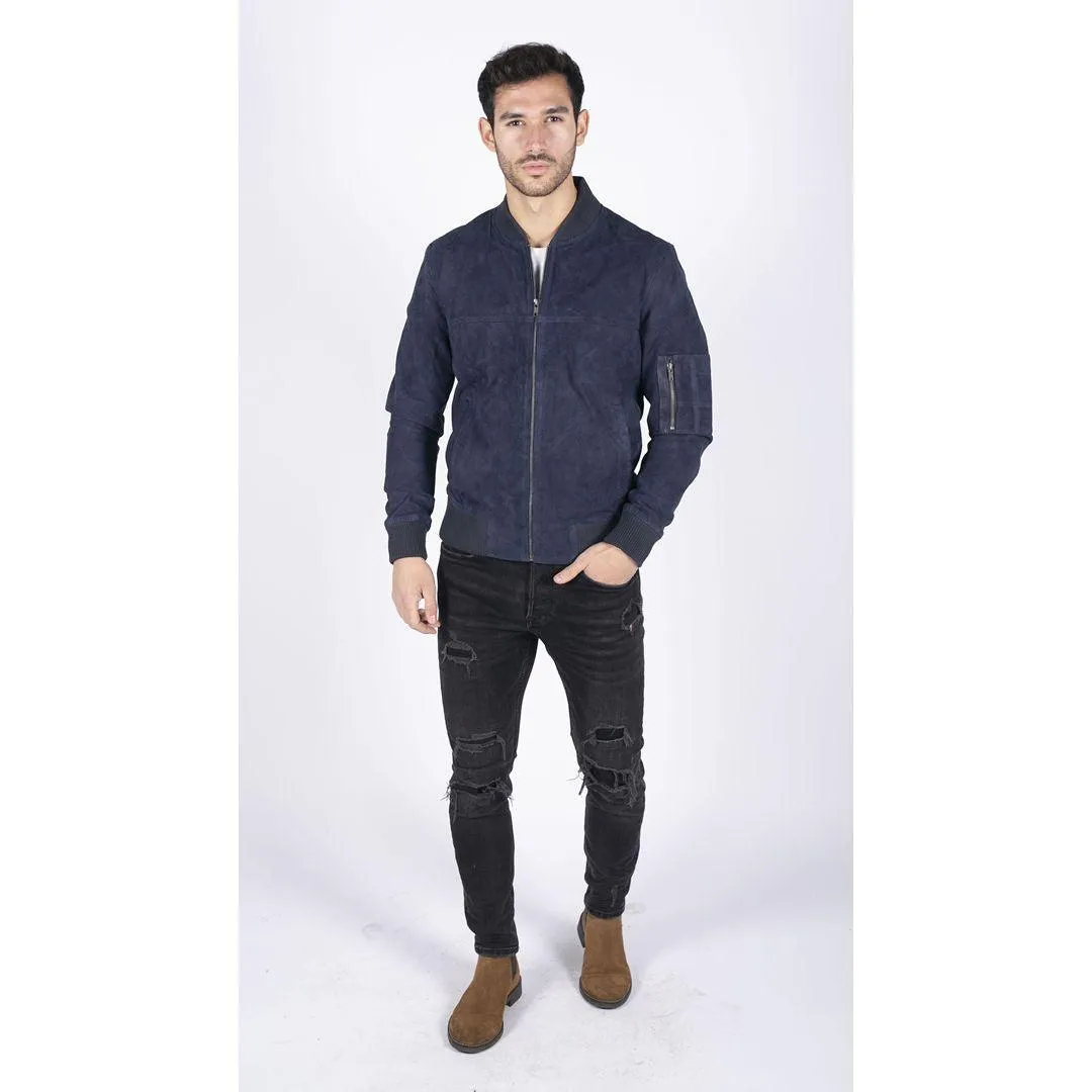 Mens Genuine Suede Bomber Jacket Leather Casual Varsity VIntage Smart Casual