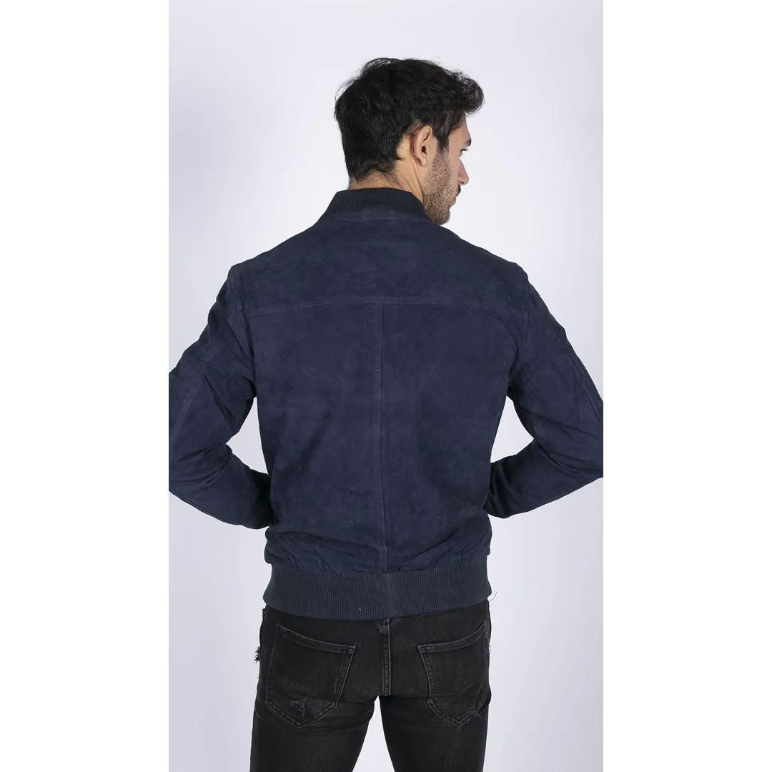 Mens Genuine Suede Bomber Jacket Leather Casual Varsity VIntage Smart Casual