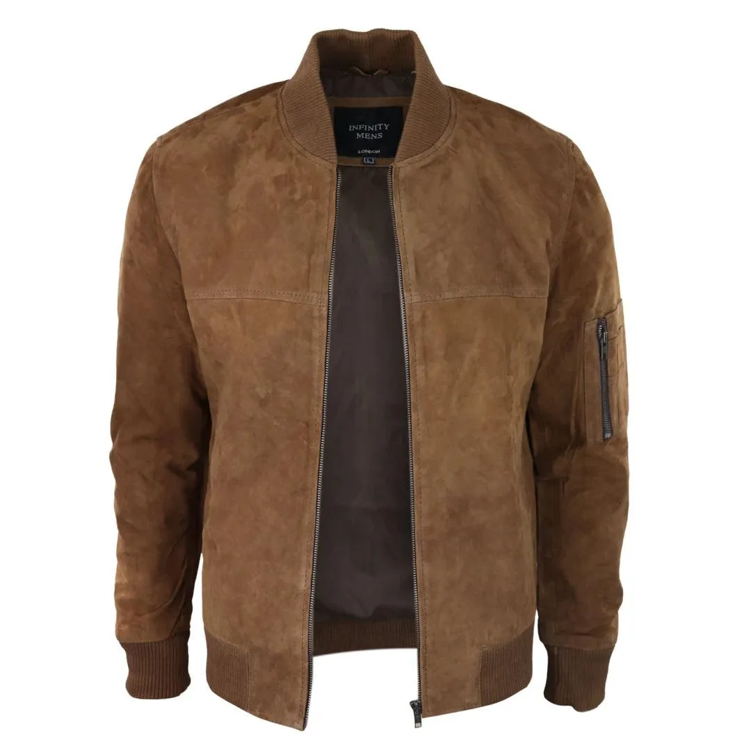 Mens Genuine Suede Bomber Jacket Leather Casual Varsity VIntage Smart Casual