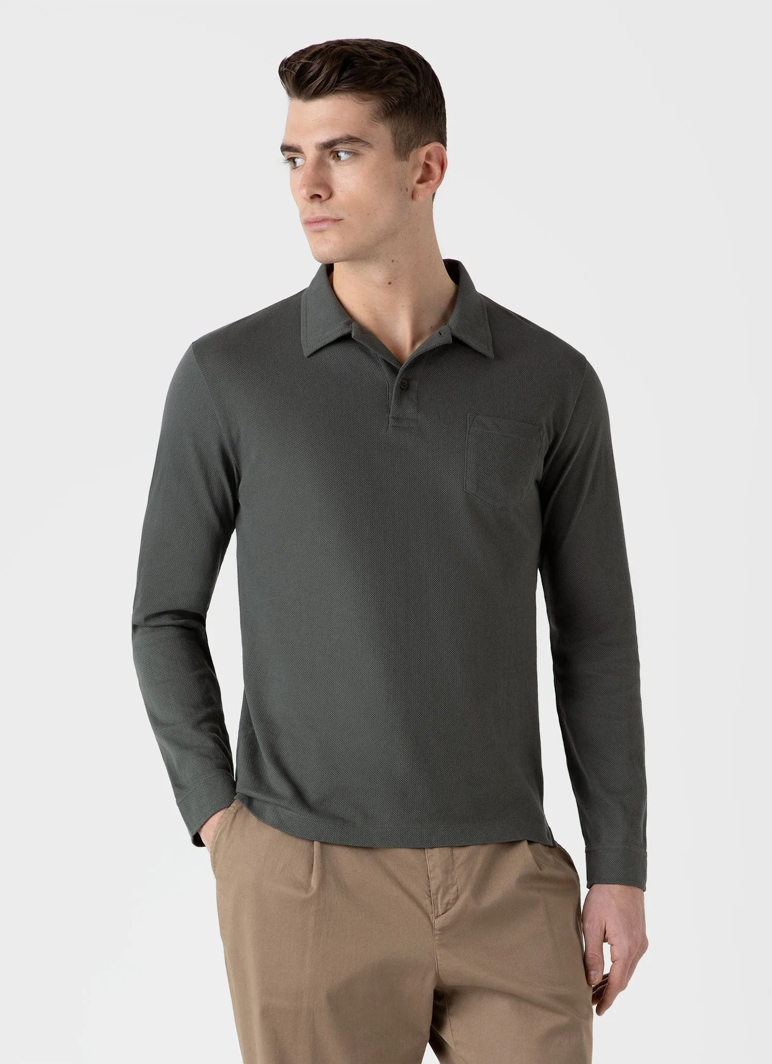 Men's Long Sleeve Riviera Polo Shirt in Drill Green