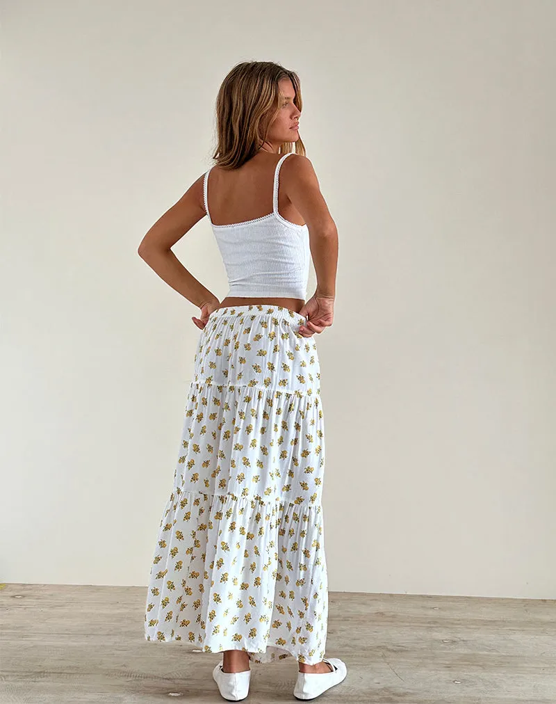 Midaxi Skirt in Funshine Floral Off White