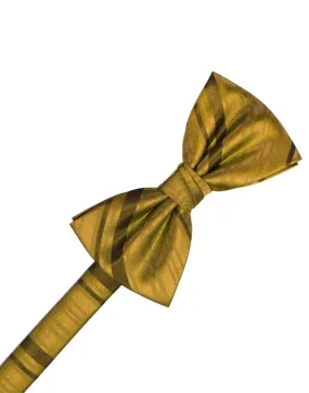 New Gold Striped Satin Kids Bow Tie