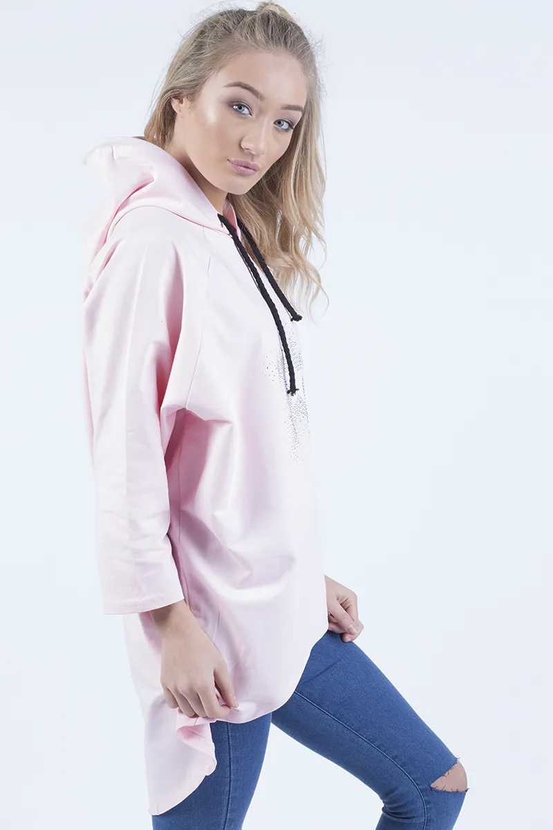 Pink Star Diamante Oversized Hoodie - Sarah