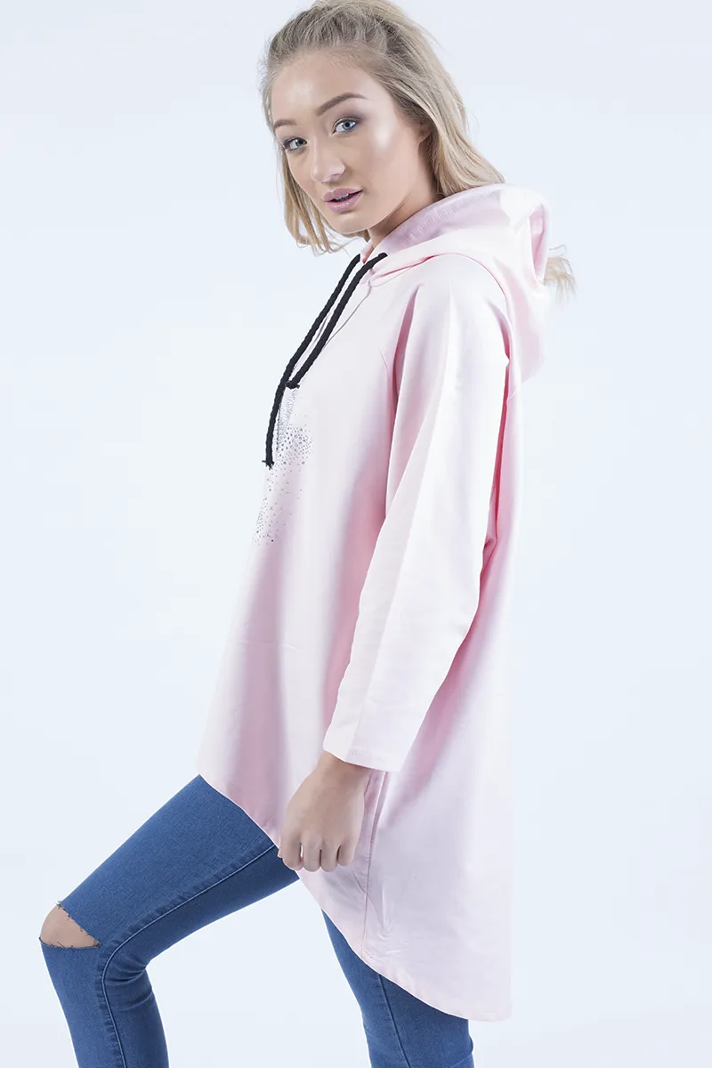 Pink Star Diamante Oversized Hoodie - Sarah