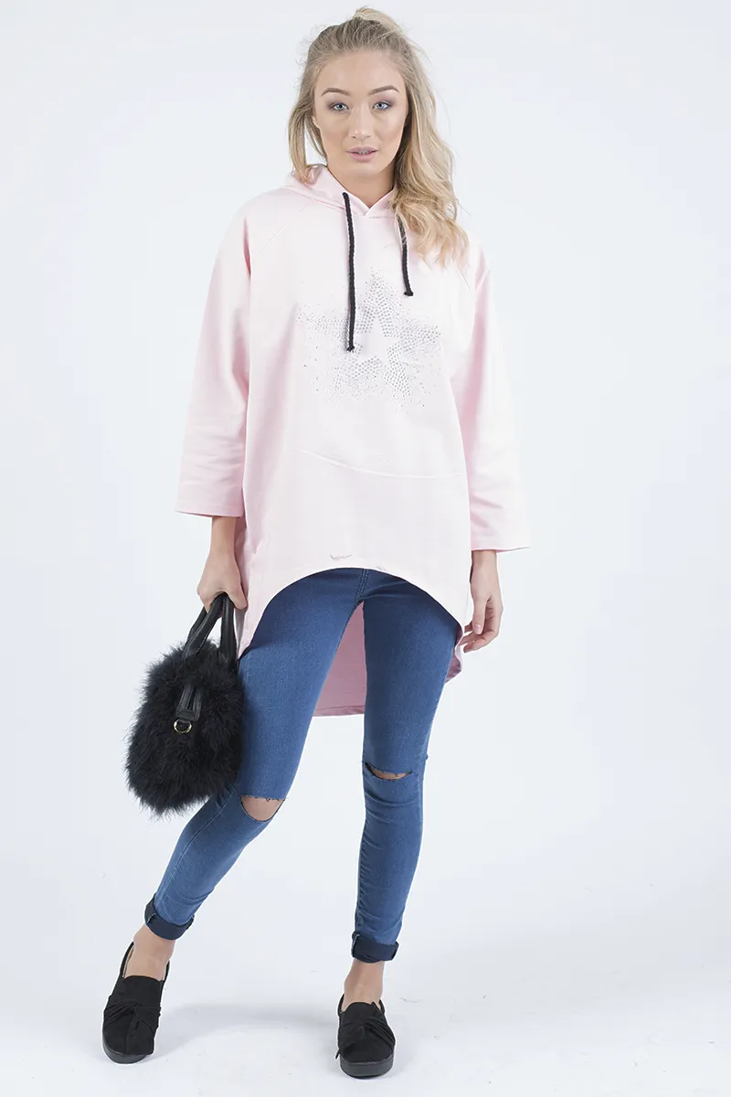 Pink Star Diamante Oversized Hoodie - Sarah