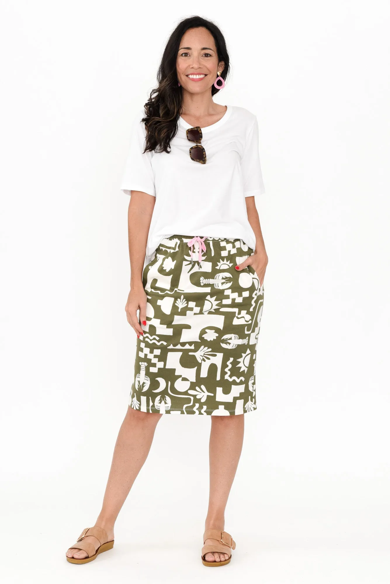 Postcard Khaki Coastal Cotton Skirt