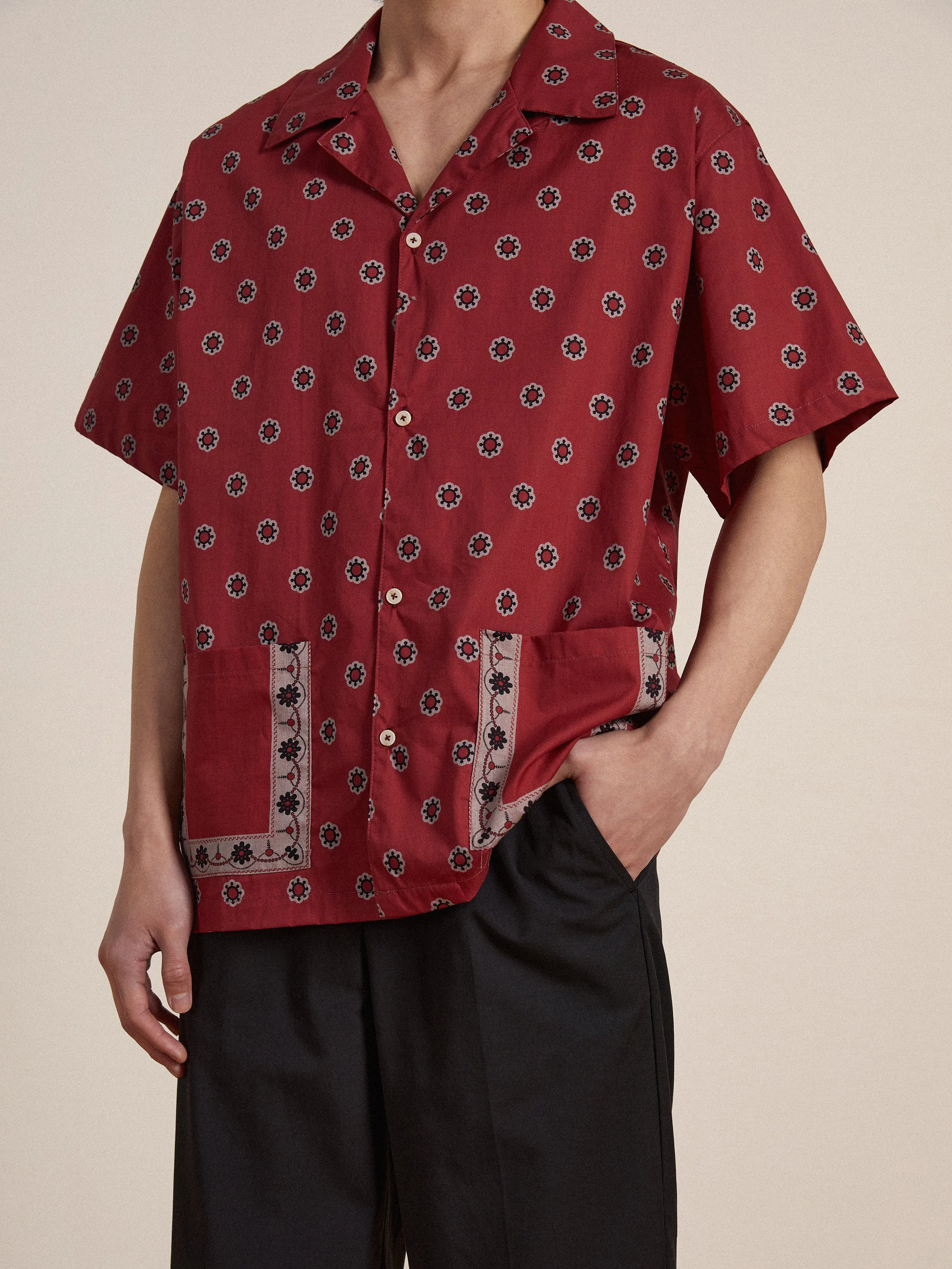 Red Motif SS Camp Shirt