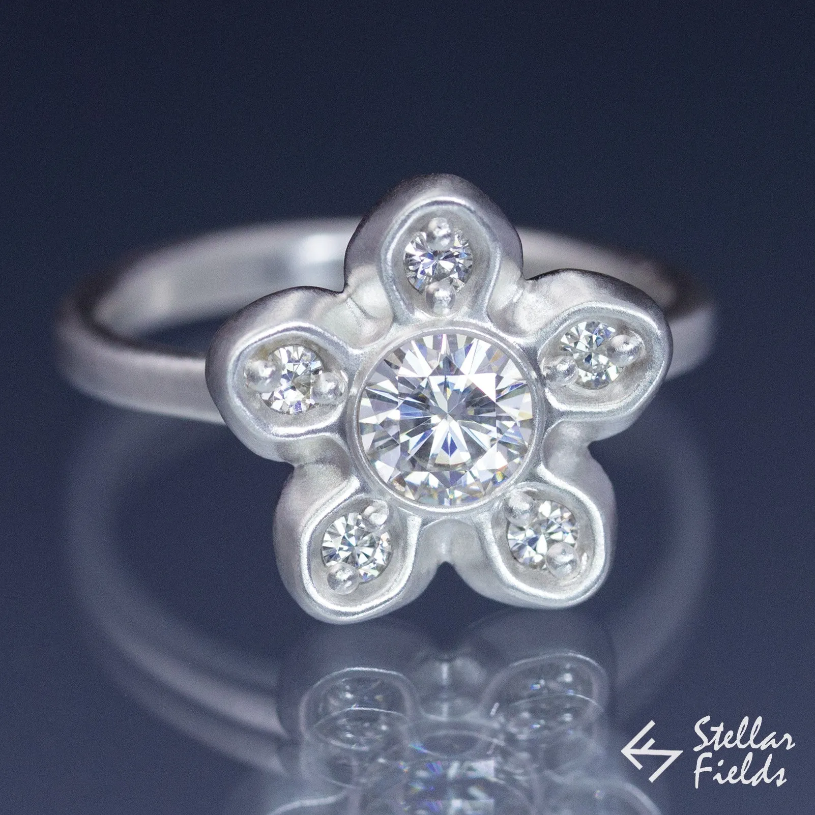 Round Forever Brilliant Moissanite Star Modern Bezel Ring