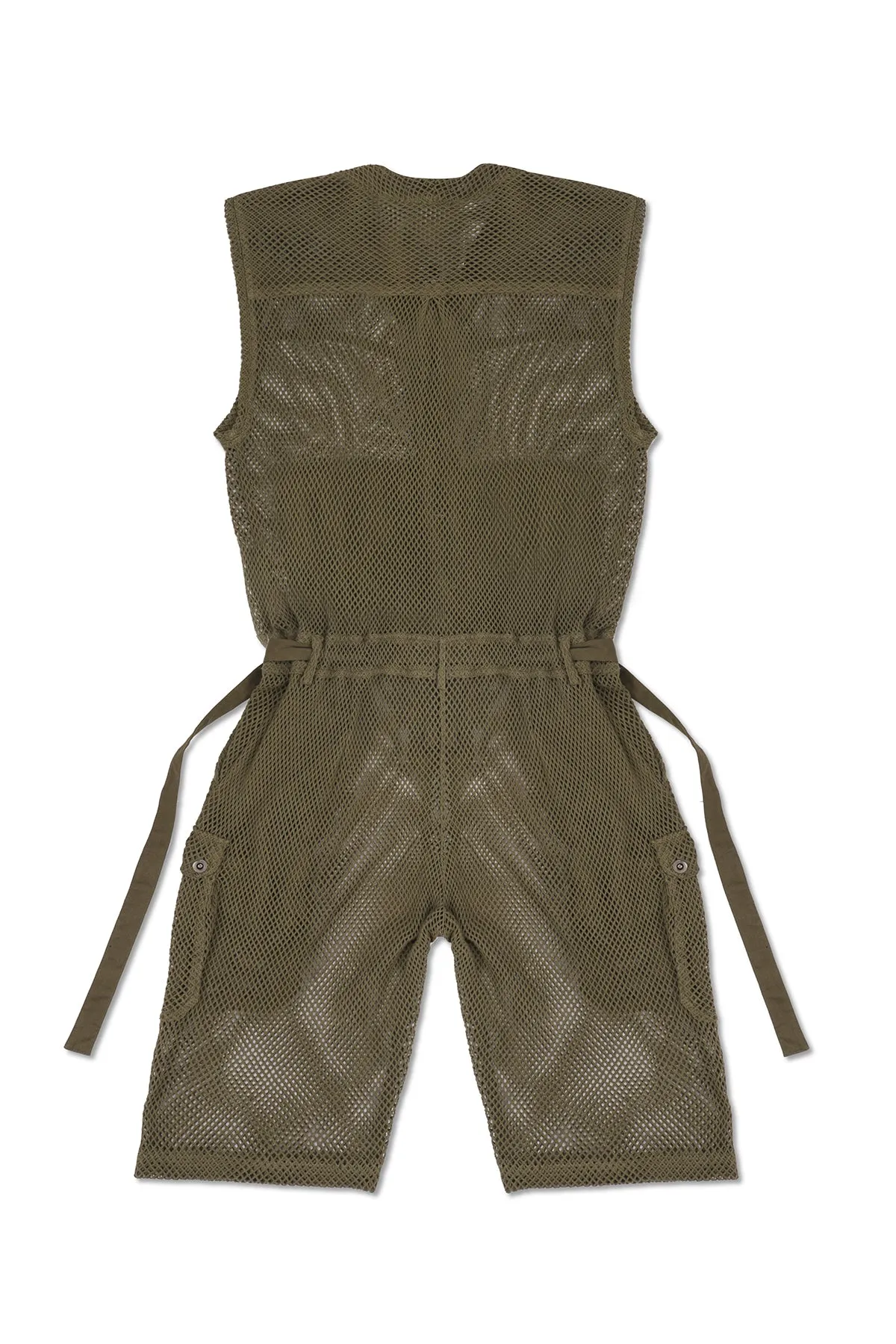 SLEEVELESS MESH JUMPSUIT IN ARMY GREEN