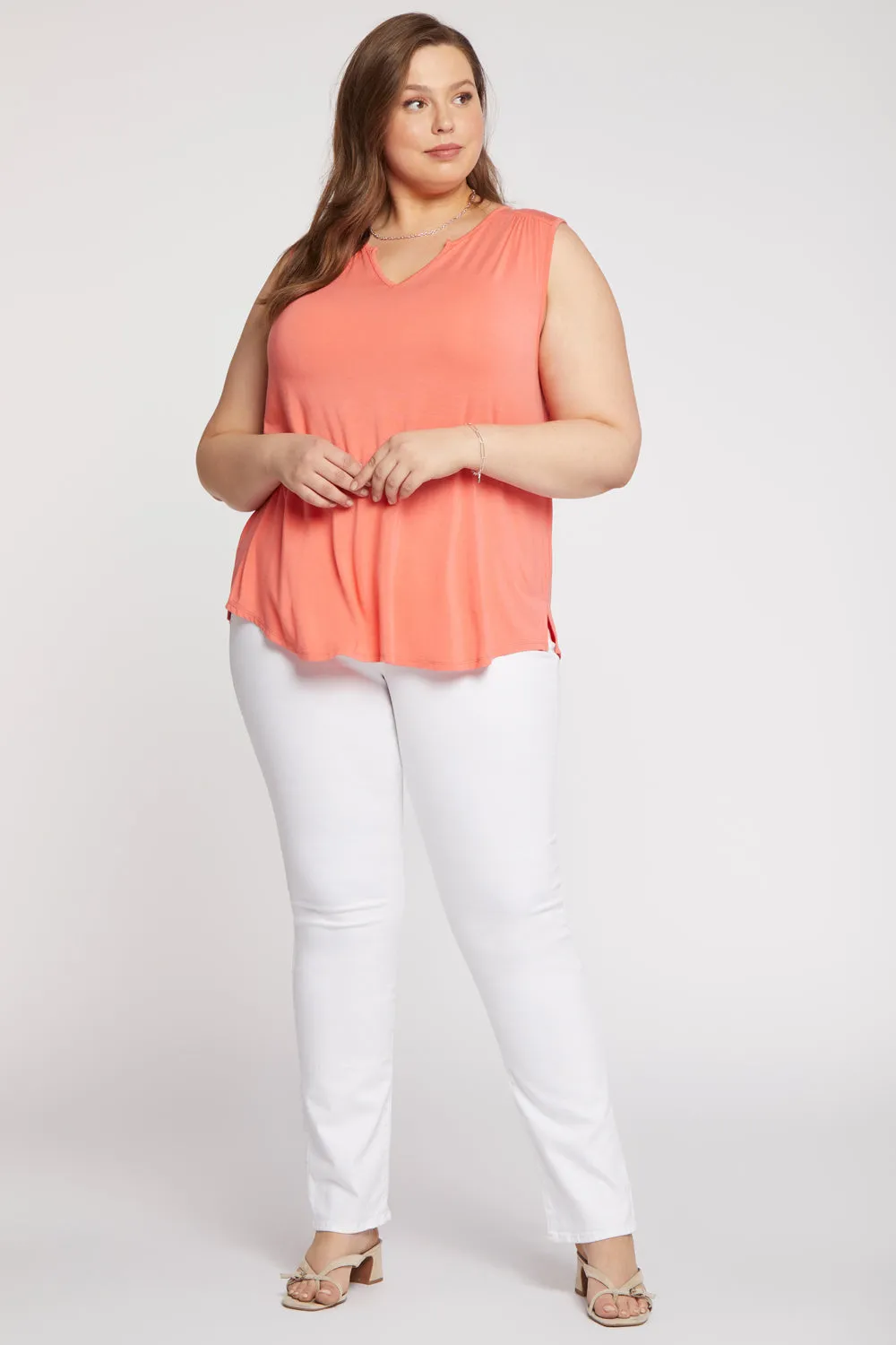 Sleeveless Perfect Tee In Plus Size - Deep Sea Coral