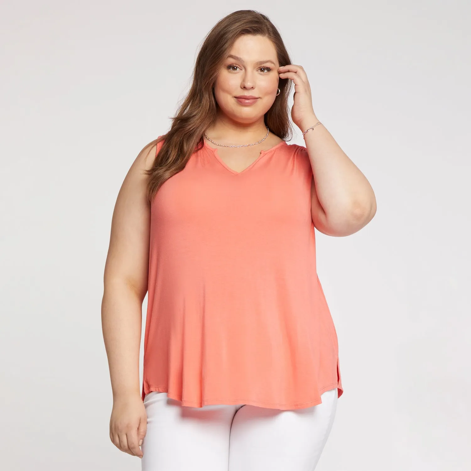 Sleeveless Perfect Tee In Plus Size - Deep Sea Coral