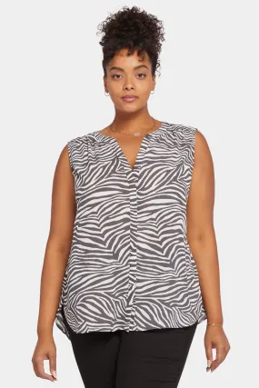 Sleeveless Pintuck Blouse In Plus Size - Metro Zebra