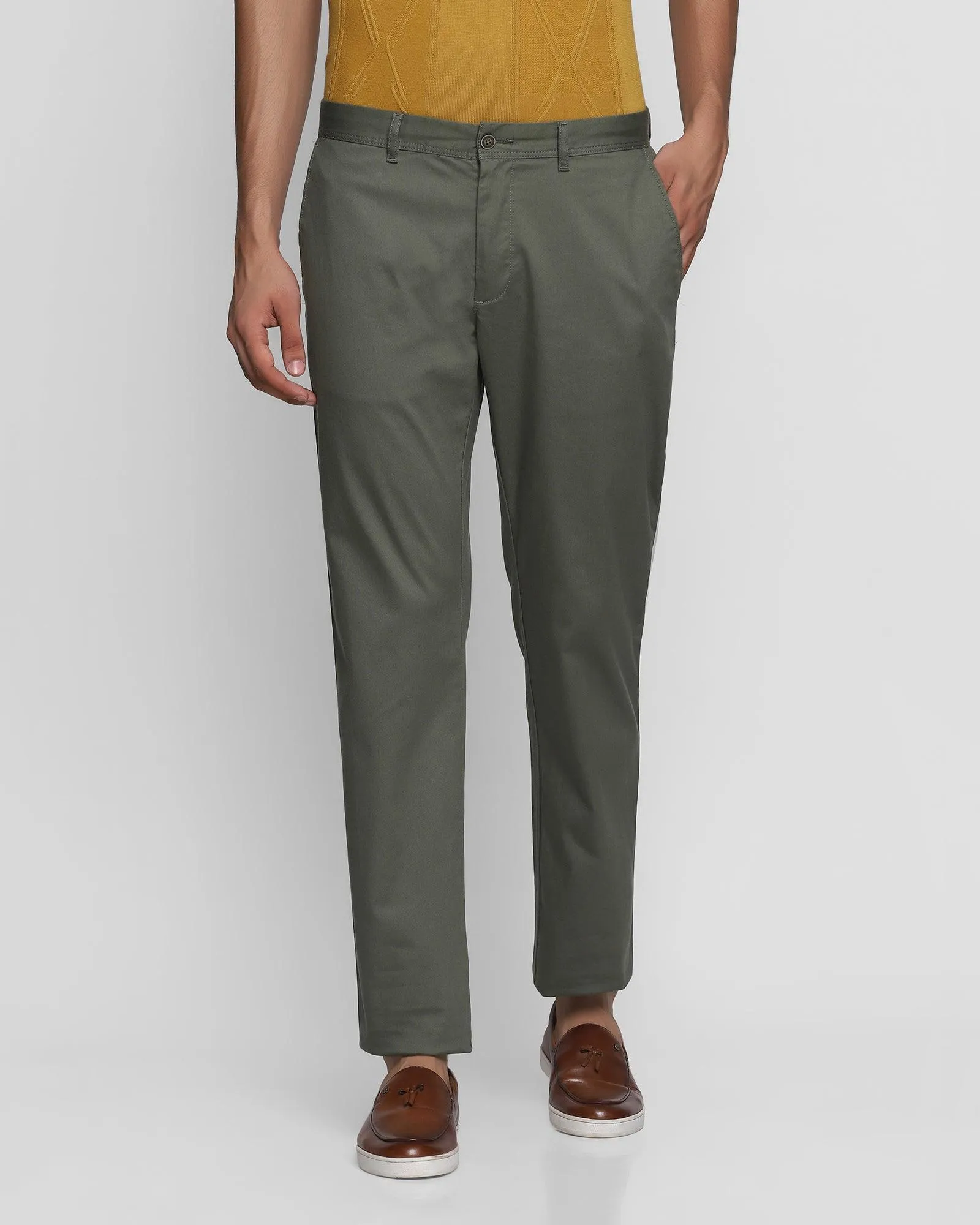 Slim Comfort B-95 Casual Olive Textured Khakis - Bran