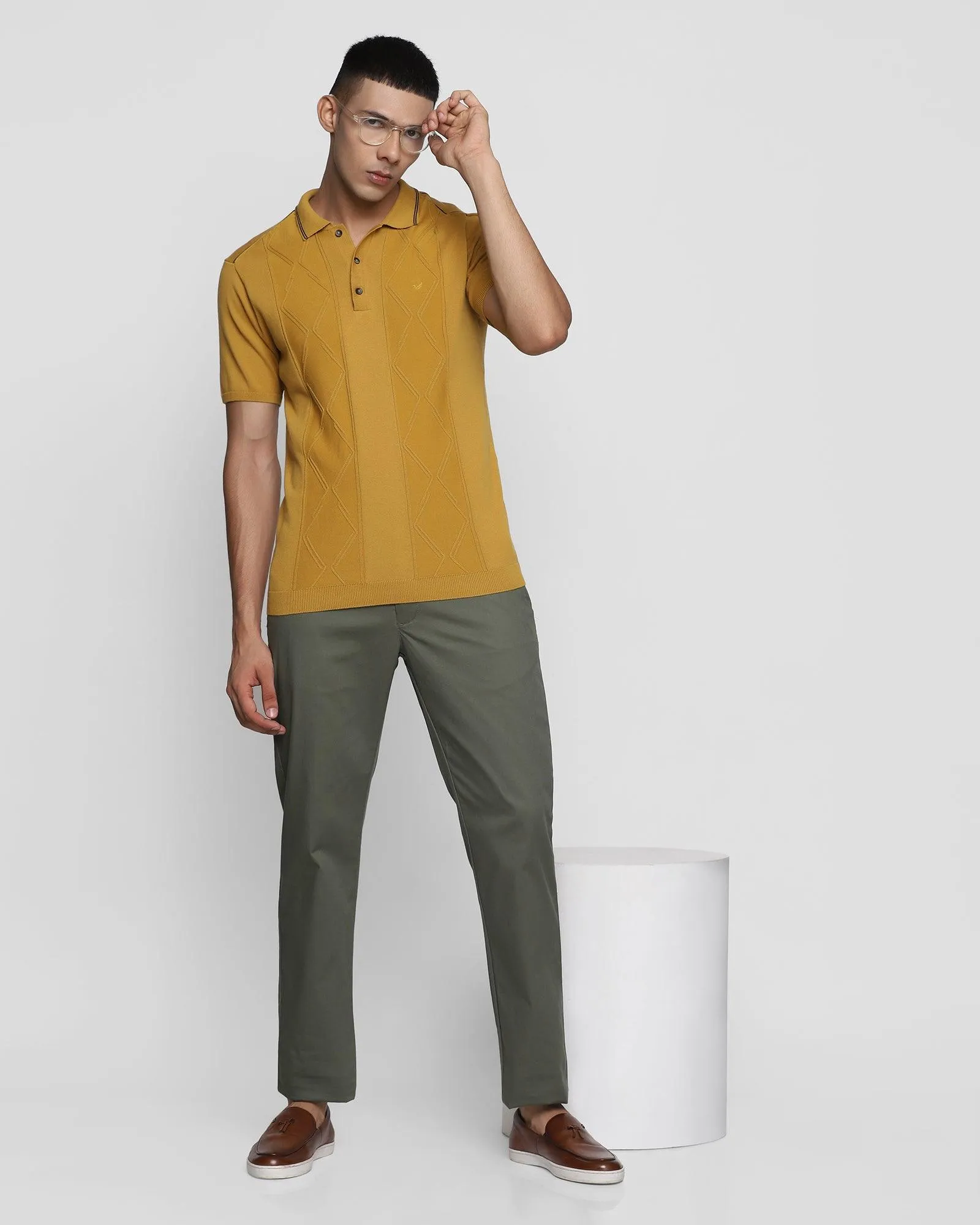 Slim Comfort B-95 Casual Olive Textured Khakis - Bran