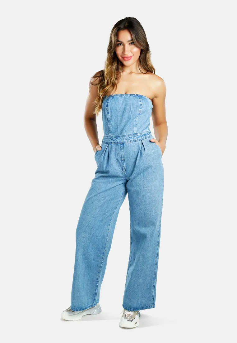 Strapless Back Zipper Denim Jumpsuit