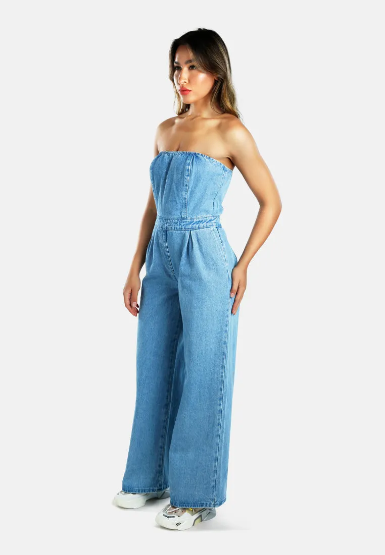 Strapless Back Zipper Denim Jumpsuit