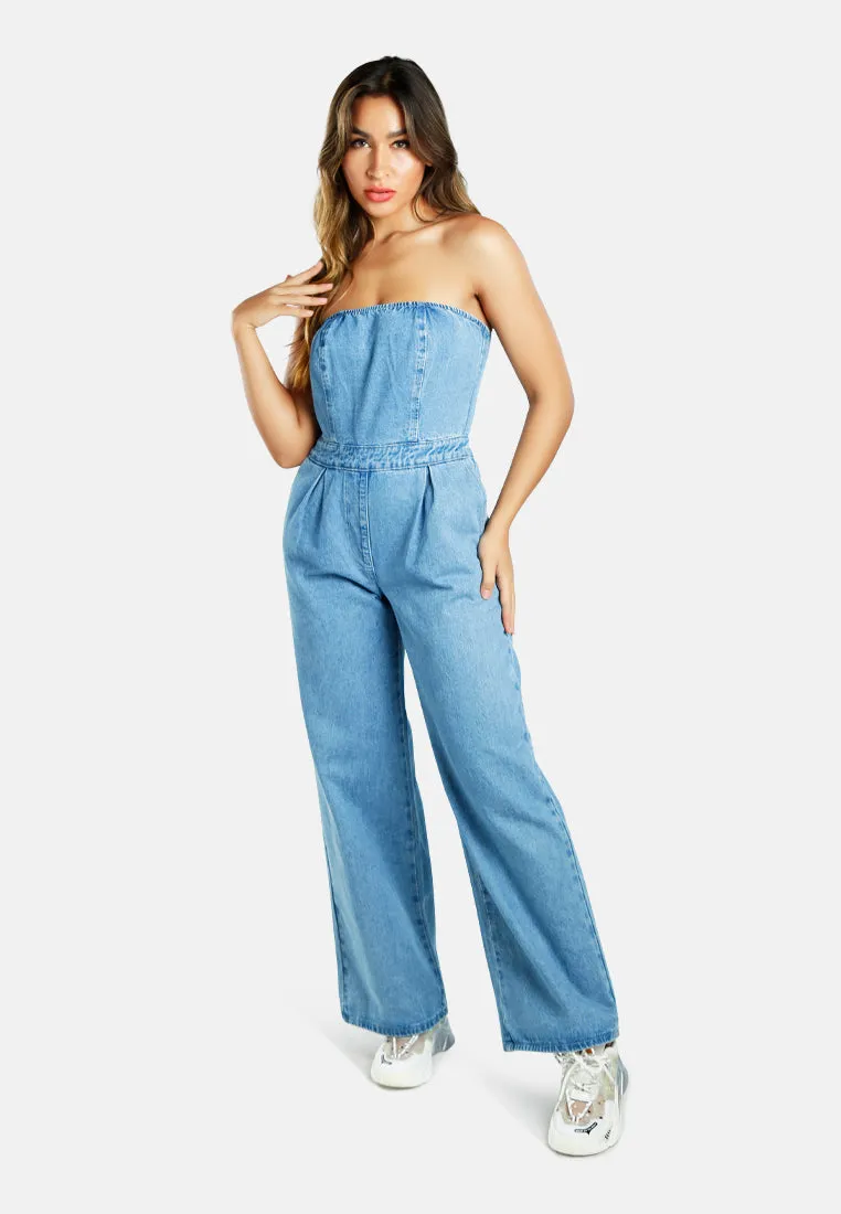 Strapless Back Zipper Denim Jumpsuit