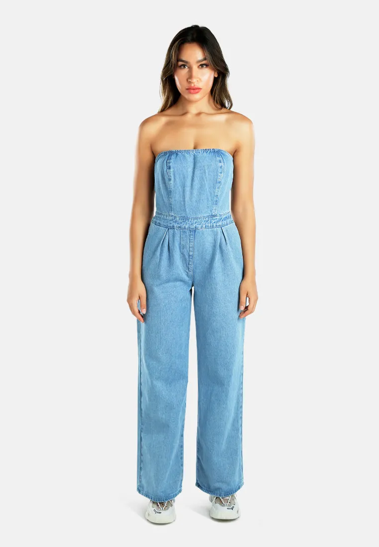 Strapless Back Zipper Denim Jumpsuit