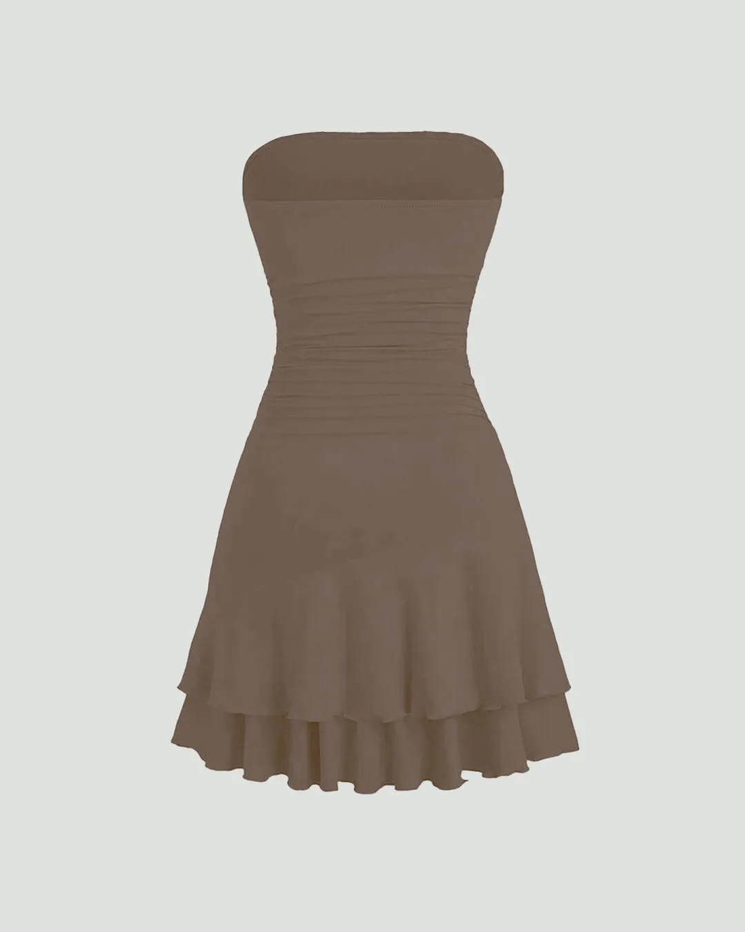 Strapless Brown Mini Dress With Cinched Waist