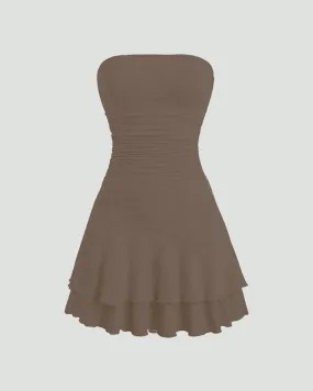 Strapless Brown Mini Dress With Cinched Waist