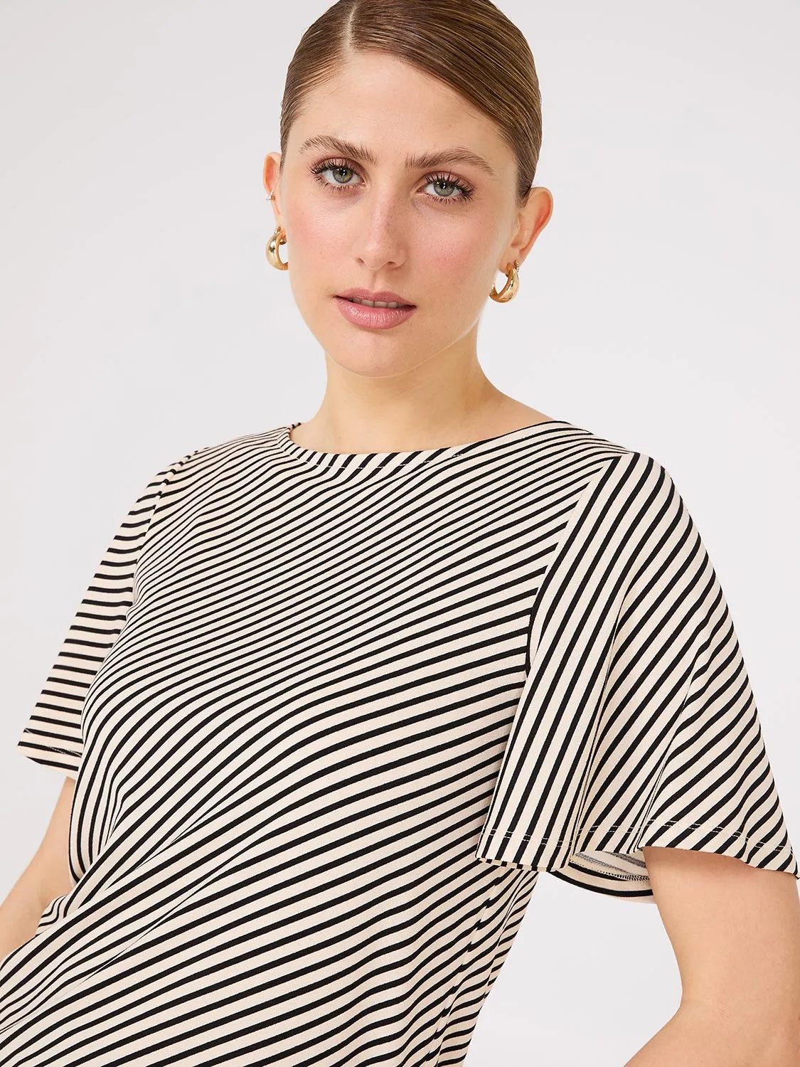 Striped Flutter Sleeve Boat Neck Top