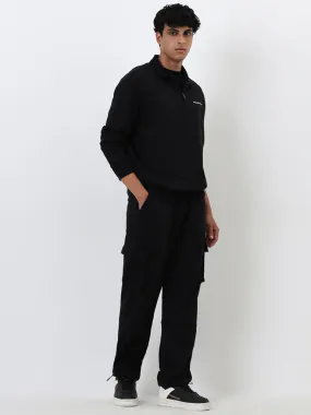 Studiofit Black Relaxed-Fit Mid-Rise Track Pants