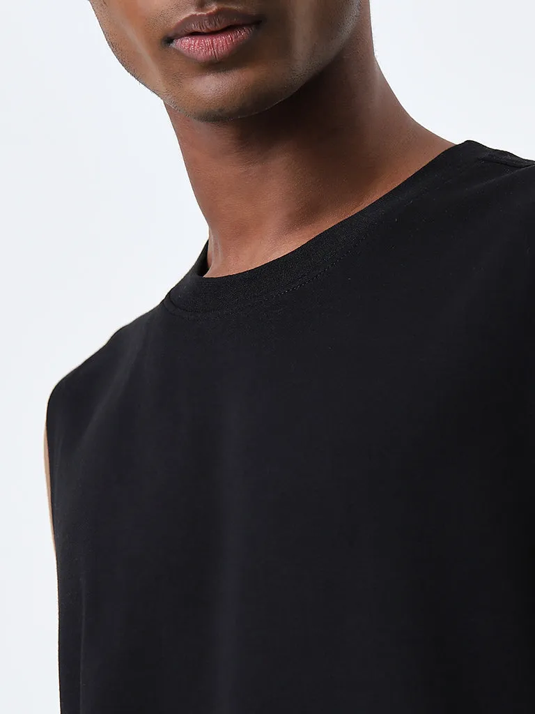 Studiofit Black Solid Relaxed-Fit T-Shirt