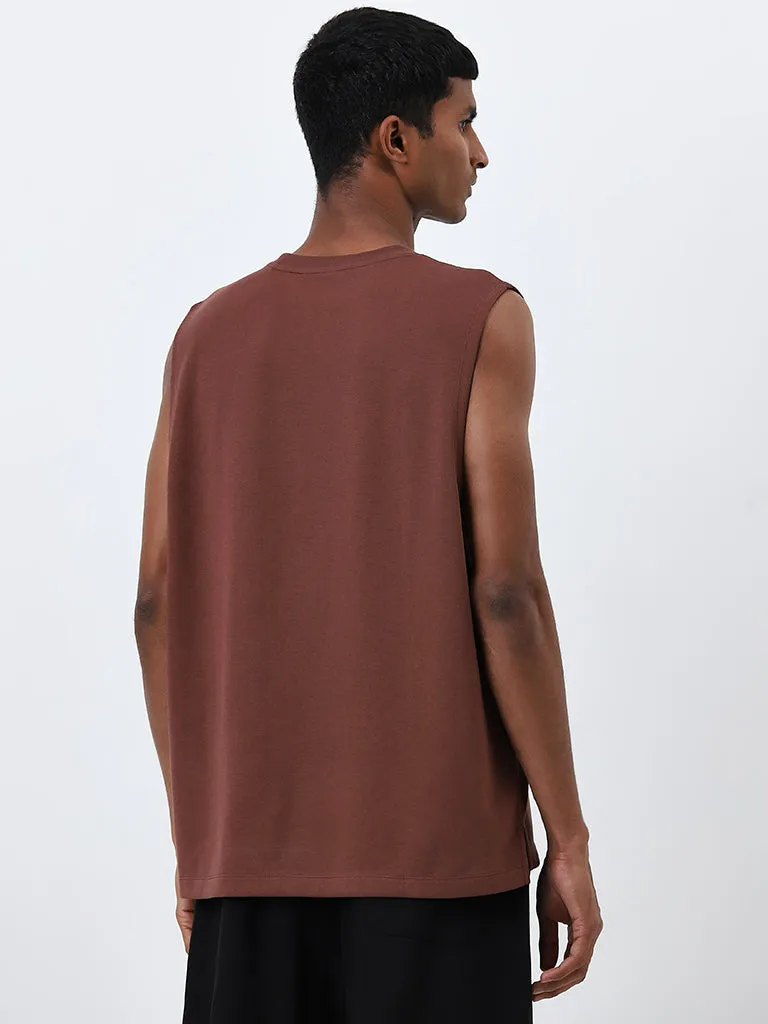 Studiofit Dark Brown Solid Relaxed-Fit T-Shirt