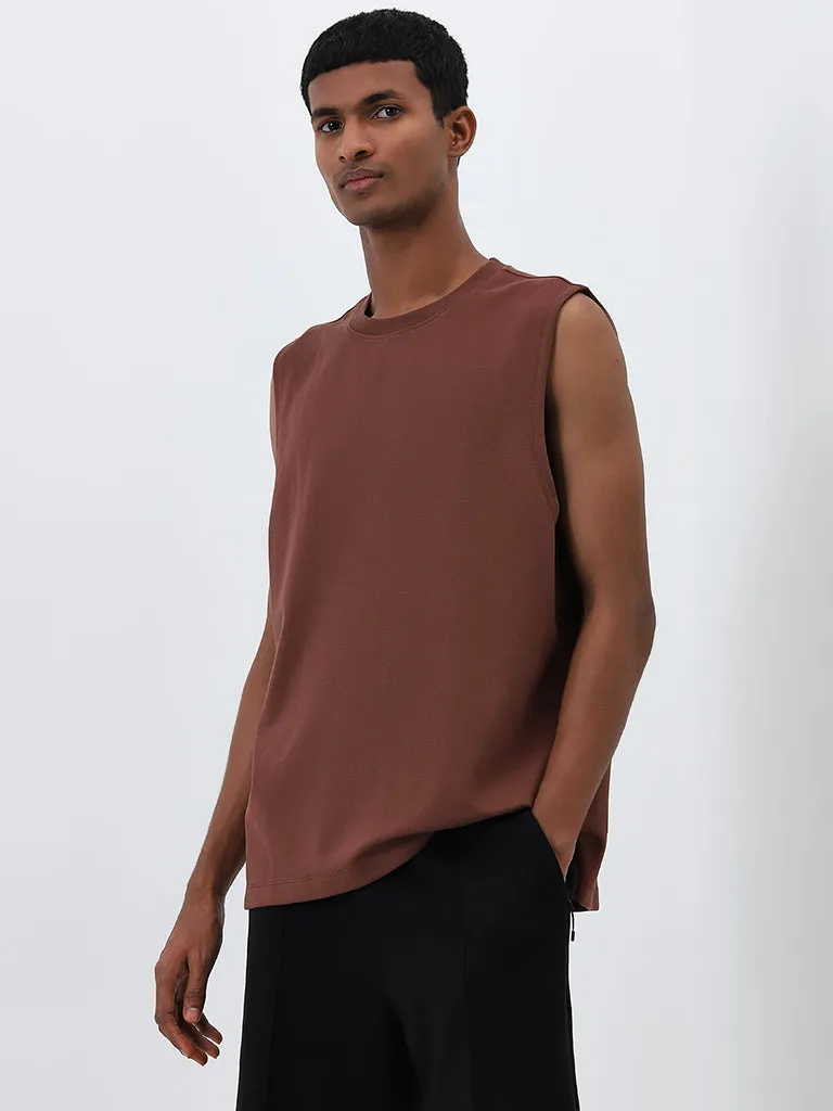 Studiofit Dark Brown Solid Relaxed-Fit T-Shirt