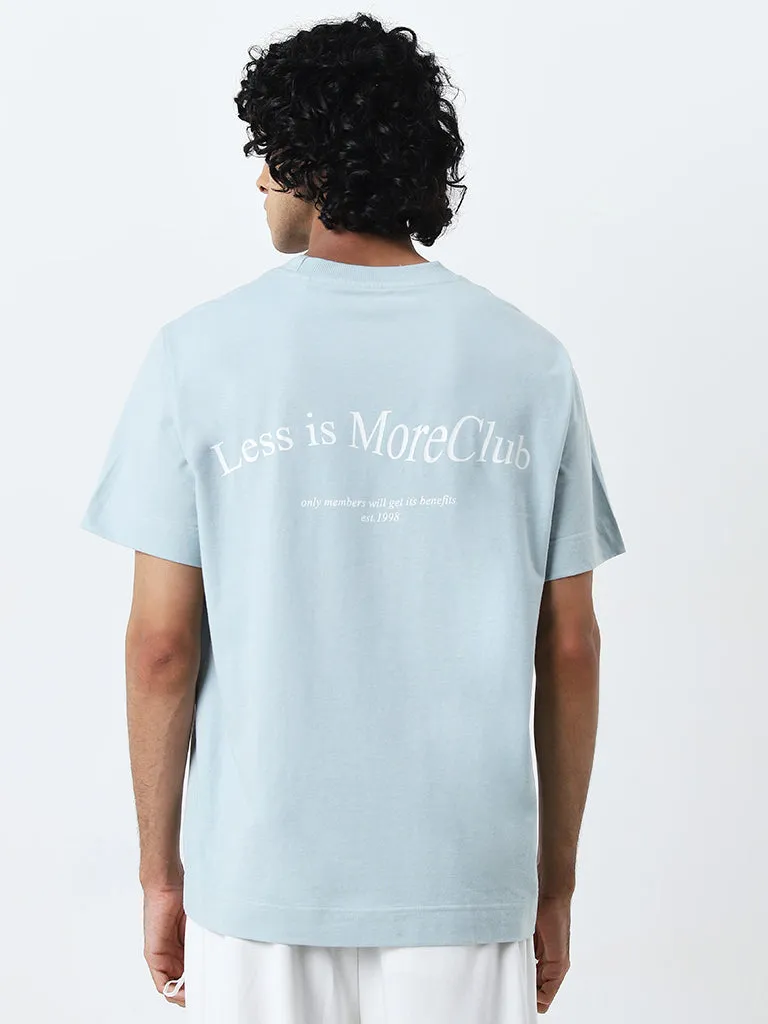 Studiofit Light Blue Typographic Relaxed-Fit Cotton T-Shirt