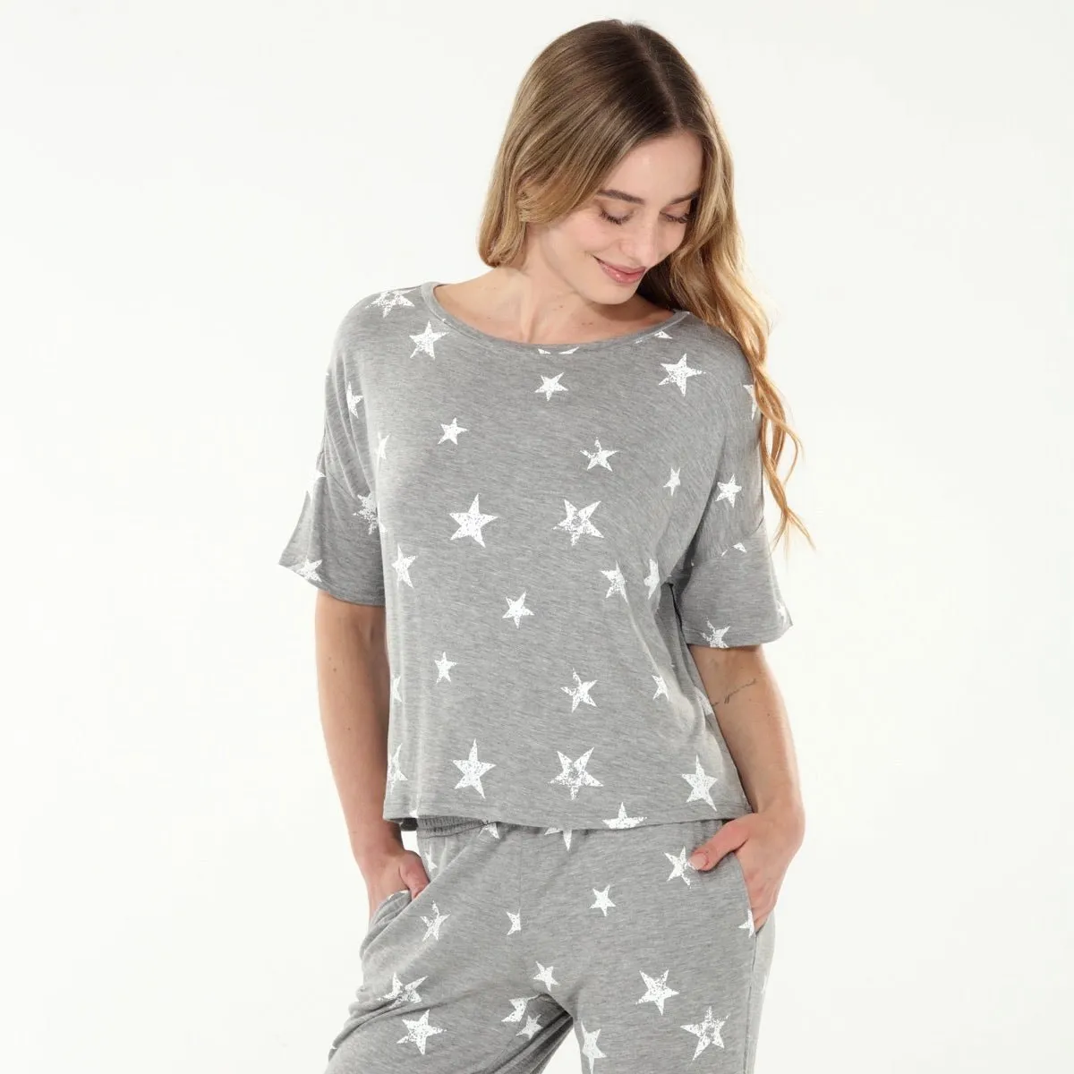 Sun Lover PJ Set In Heather Grey Stars