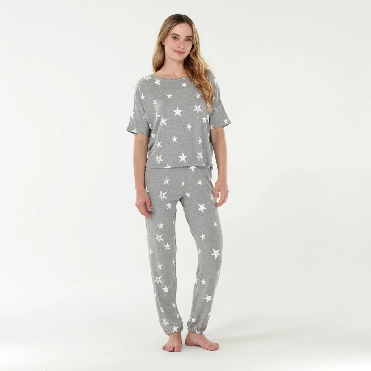 Sun Lover PJ Set In Heather Grey Stars