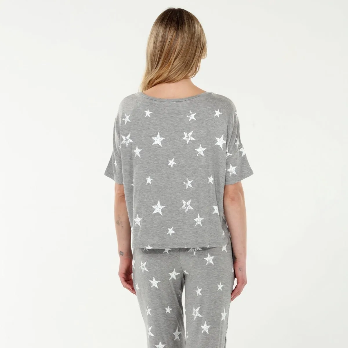 Sun Lover PJ Set In Heather Grey Stars