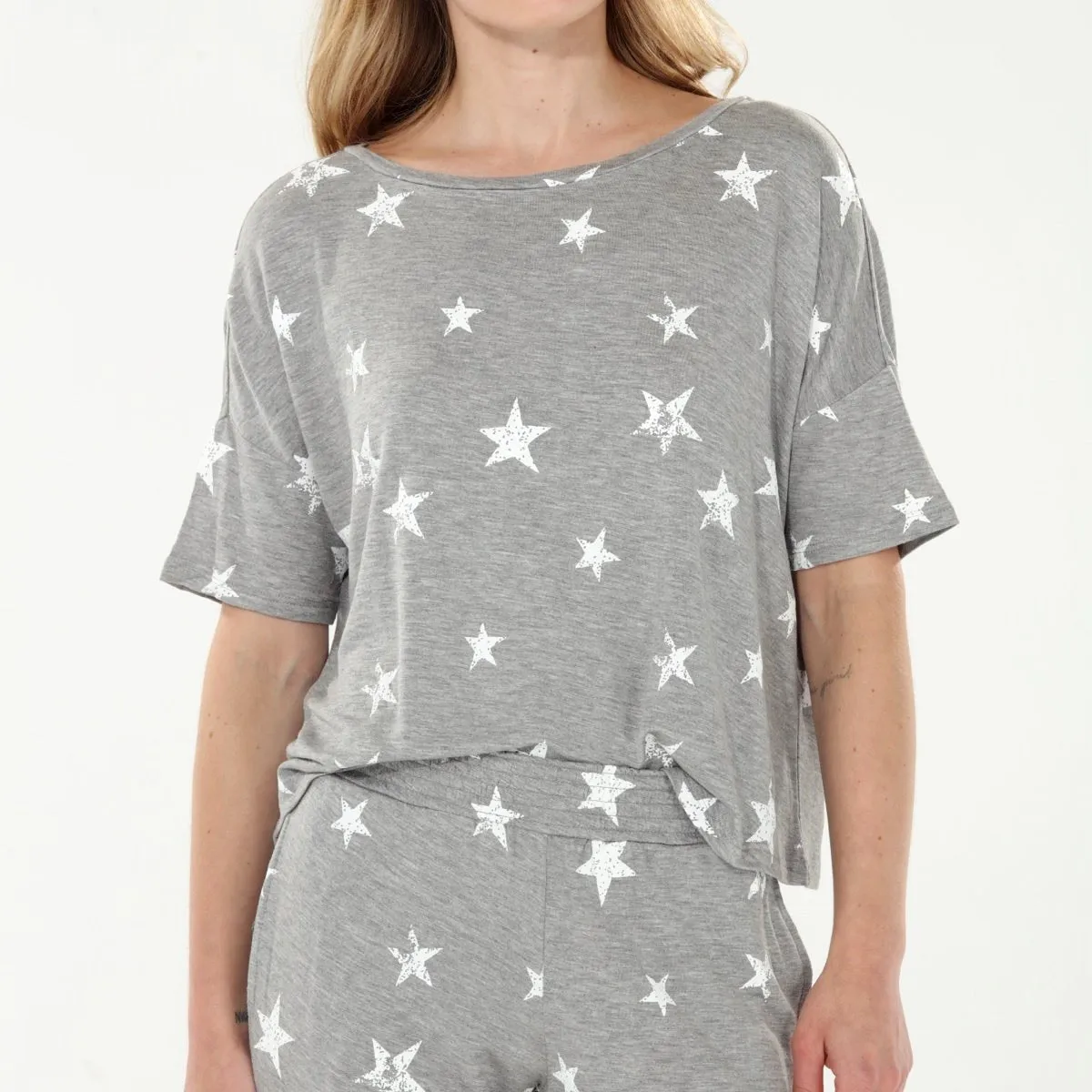 Sun Lover PJ Set In Heather Grey Stars