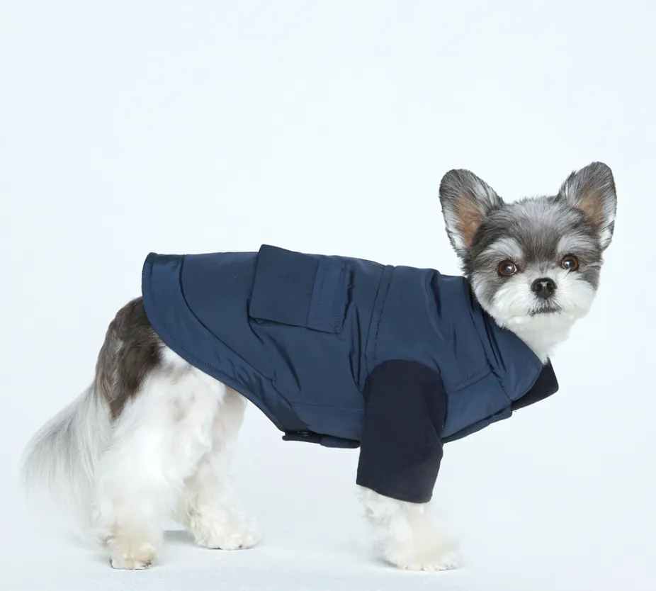 Teddy Bear Pocket Padded Coat - Navy